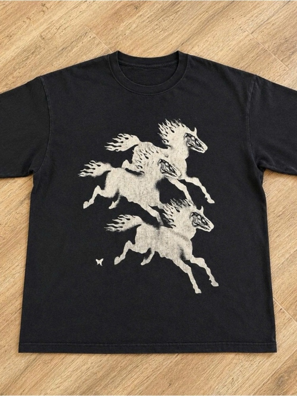 Black Short Sleeve Tee with White Galloping Horse Graphic